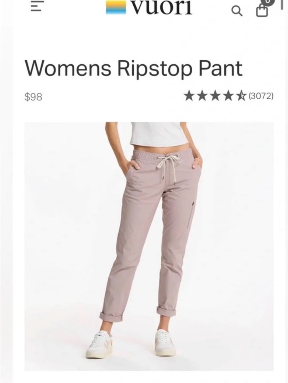 Vuori Womens Ripstop Pant — Blush Pink